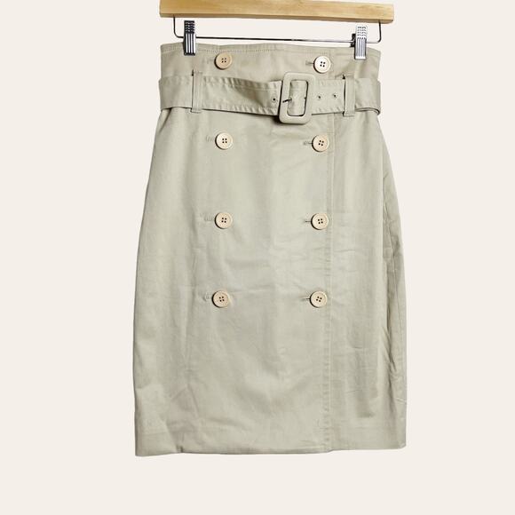 Club Monaco Newman Beige High Waist Double Breasted Button Front Belted Skirt - Picture 1 of 10